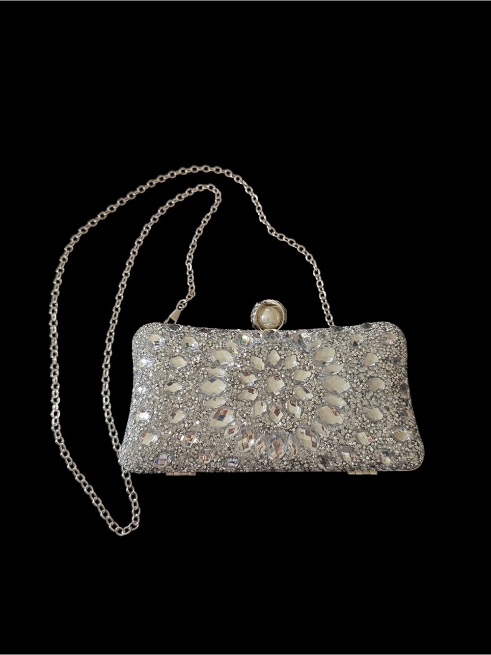 NWT-Crystal-Embellished Silver Evening Crossbody Bag/clutch